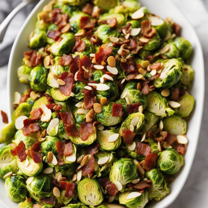 Shaved brussels sprouts with bacon and almonds