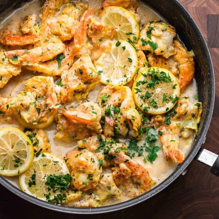 Shrimp francese over linguine