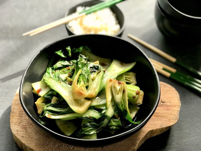 Chinese style baby bok choy with mushroom sauce