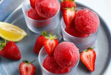 Sweet and silky strawberry sorbet