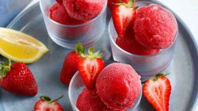 Sweet and silky strawberry sorbet