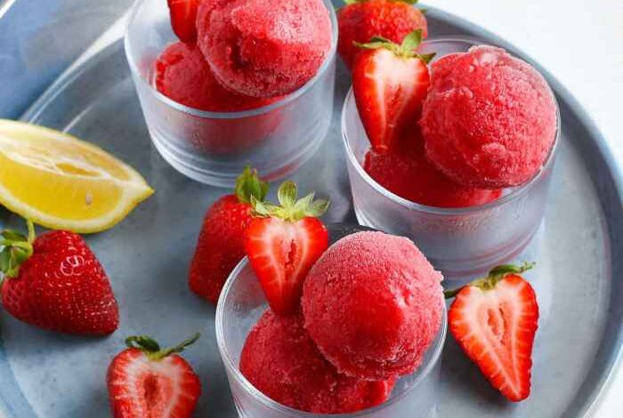 Sweet and silky strawberry sorbet