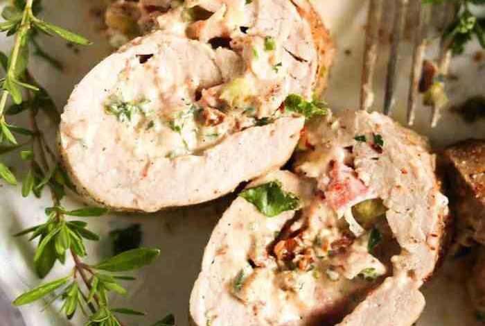 Pesto and cheese stuffed pork tenderloin