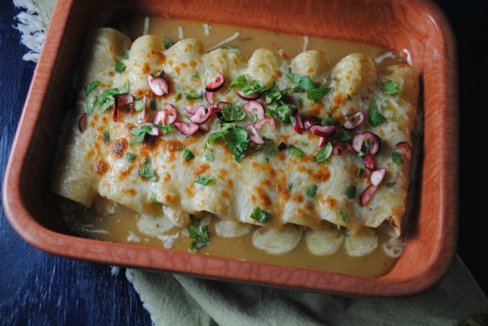 Green chile enchiladas with leftover turkey