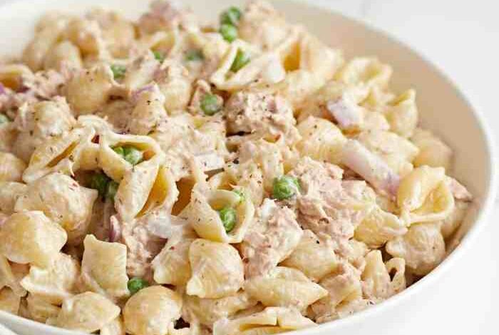 Cavatappi pasta salad with tuna and olives