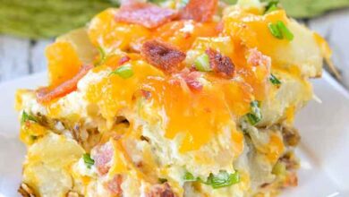 Twice baked potato casserole with bacon