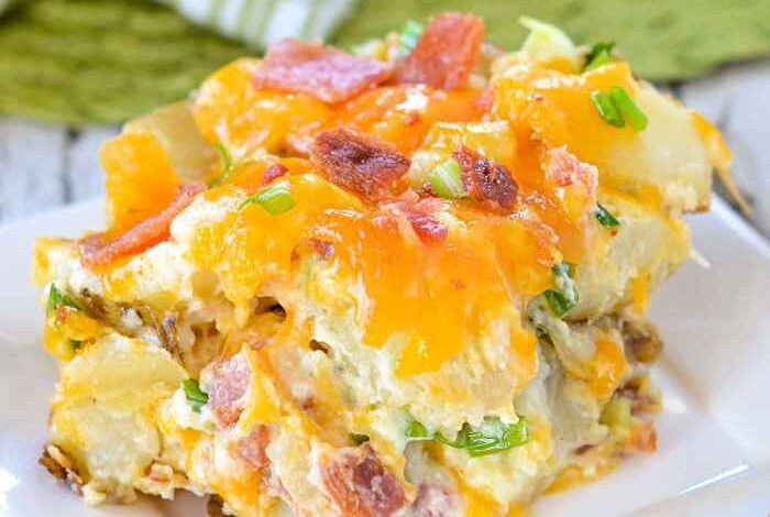 Twice baked potato casserole with bacon