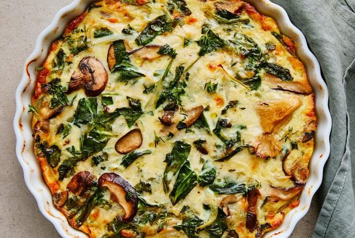 Simple crustless spinach and mushroom quiche