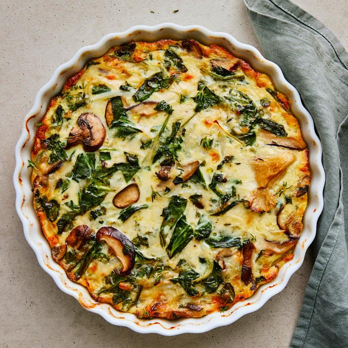 Simple crustless spinach and mushroom quiche