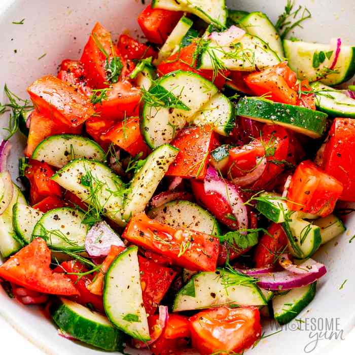 Marinated cucumber onion and tomato salad