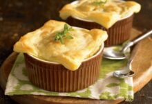 Chicken pot pies with puff pastry