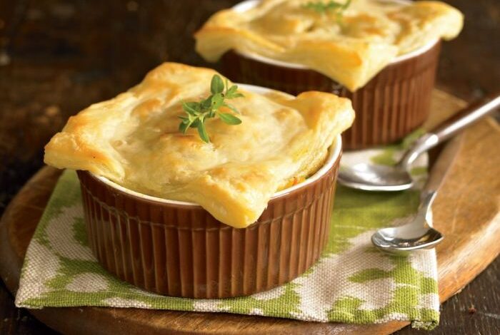 Chicken pot pies with puff pastry