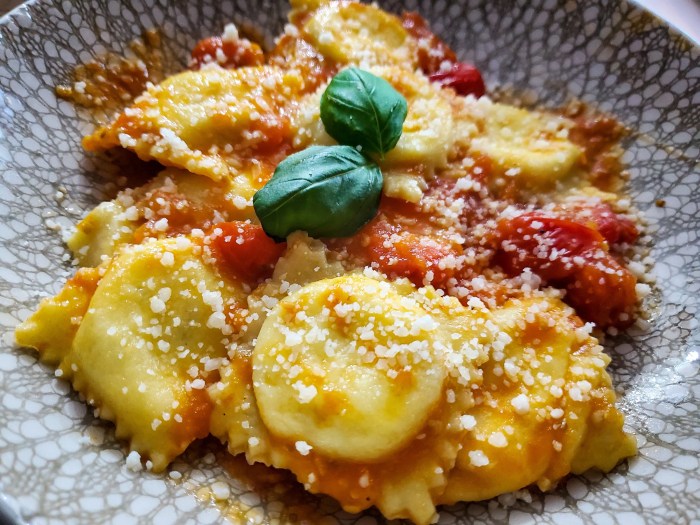 Homemade four cheese ravioli