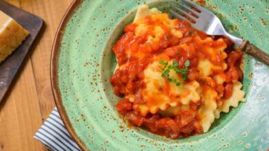 Homemade four cheese ravioli