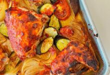 Sheet pan harissa chicken dinner