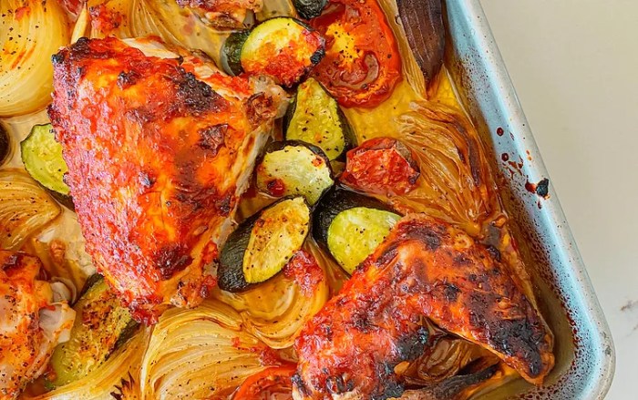 Sheet pan harissa chicken dinner