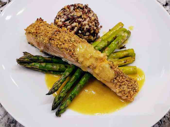 Crunchy walnut crusted salmon filets