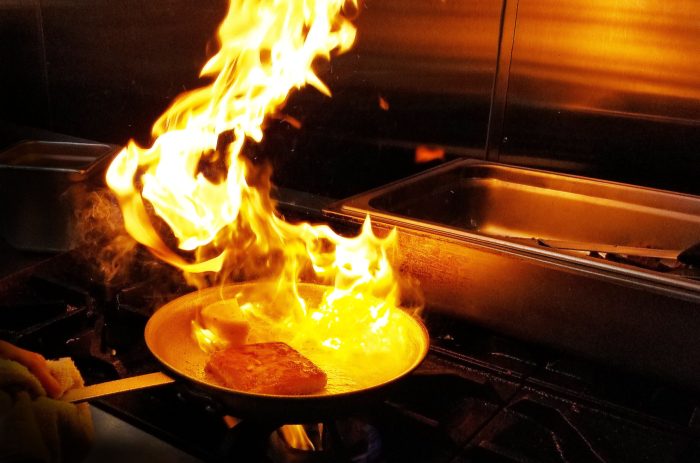 Flaming greek cheese saganaki