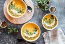 Vegan butternut squash soup with ginger apple and coconut milk