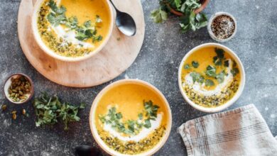 Vegan butternut squash soup with ginger apple and coconut milk