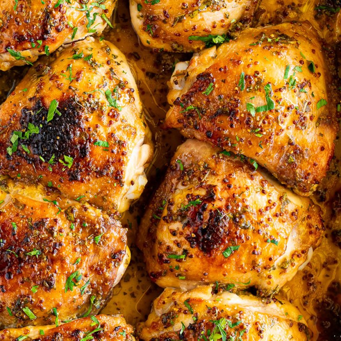 Mustard crusted crispy chicken thighs
