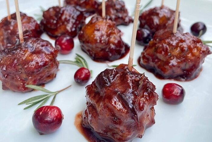 Turkey cocktail meatballs with orange cranberry glaze