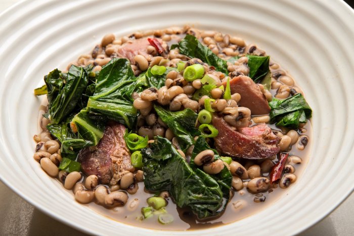 Black eyed peas with pork and greens