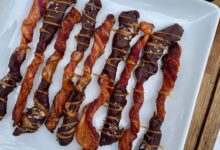 Chocolate covered bacon strips