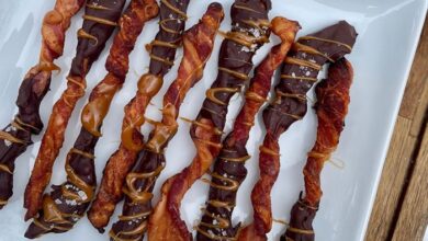 Chocolate covered bacon strips