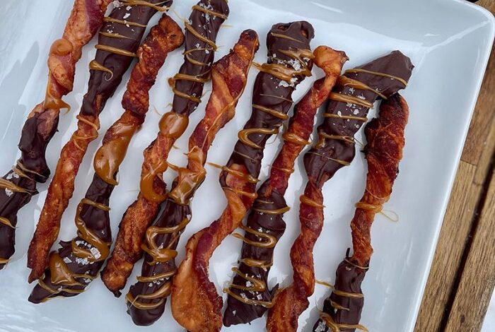 Chocolate covered bacon strips