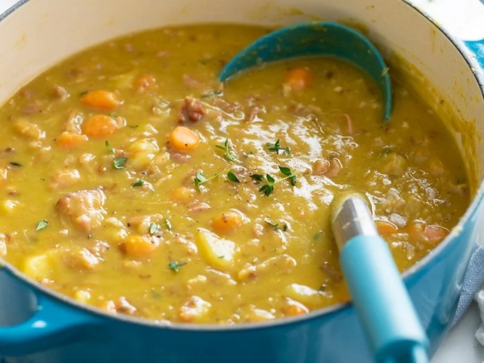 Split pea soup with homemade ham bone stock