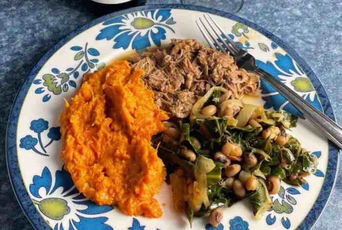 Black eyed peas with pork and greens