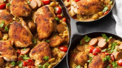 Southern style chicken perlo with andouille sausage