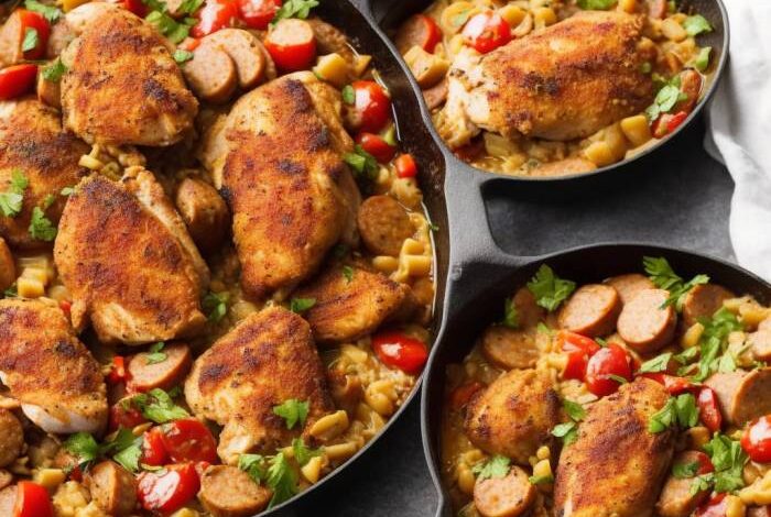 Southern style chicken perlo with andouille sausage