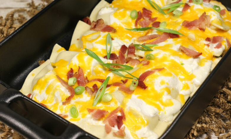 Pierogie and mushroom casserole