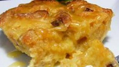 Panettone bread pudding with spiced orange sauce