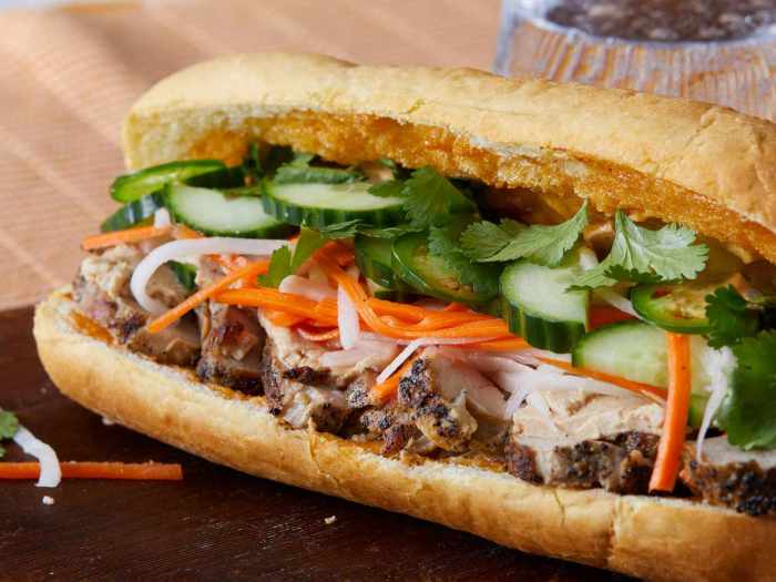 Roasted pork banh mi vietnamese sandwich