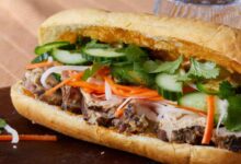 Roasted pork banh mi vietnamese sandwich
