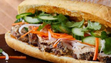 Roasted pork banh mi vietnamese sandwich