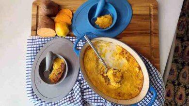 Homemade pureed sweet potato baby food