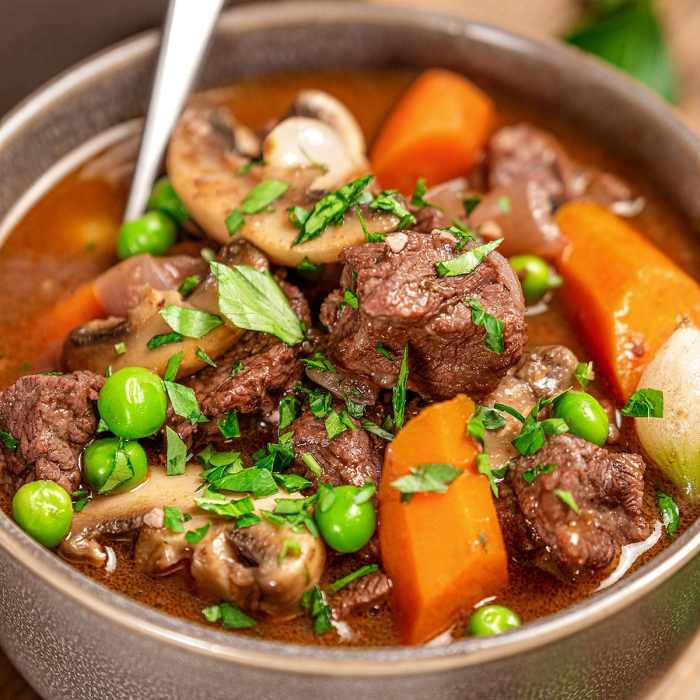 Red wine marinated beef stew