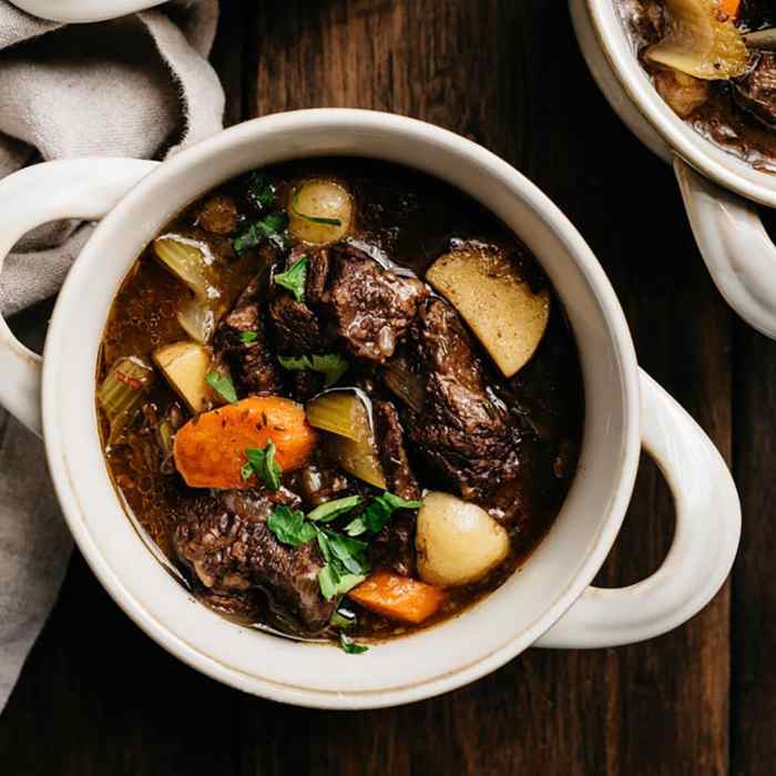 Red wine marinated beef stew